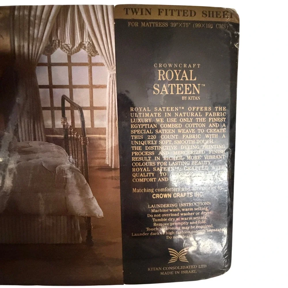 Vintage Crown Craft Royal Sateen Egyptian Cotton Twin Fitted Sheet Silk Trade